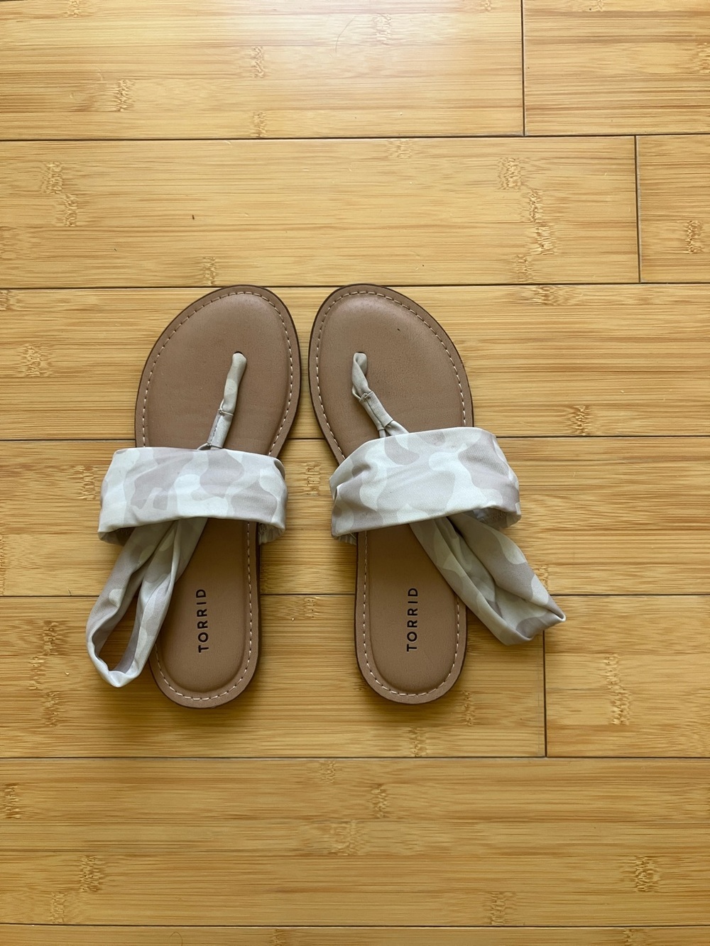 torrid Taupe Footbed Sandals with Cream Camo Wrap Straps